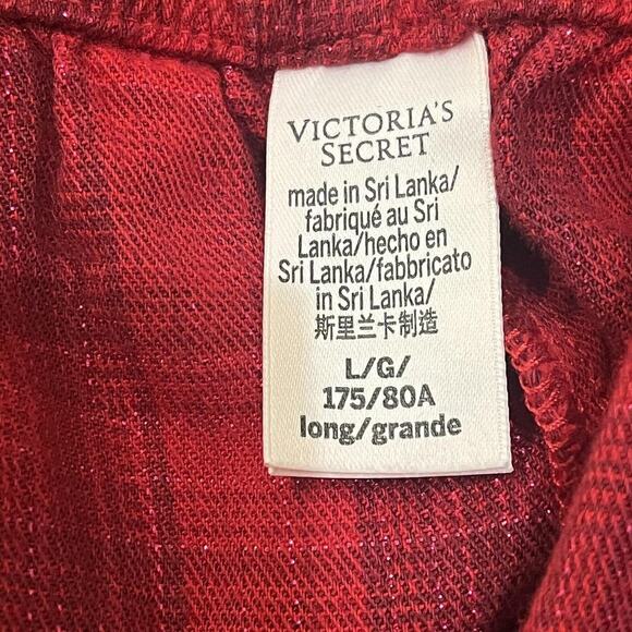 Victoria's Secret Pajama Set Womens Large Red Plaid Long Sleeve Button Up Lounge - Picture 9 of 12